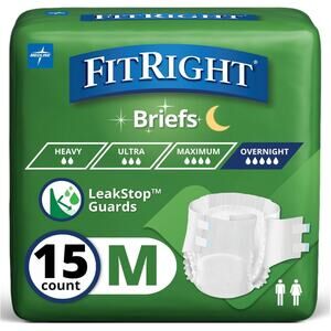 FitRight Extended Wear Overnight Adult Brief with Tabs, Medium, Pack of 15
